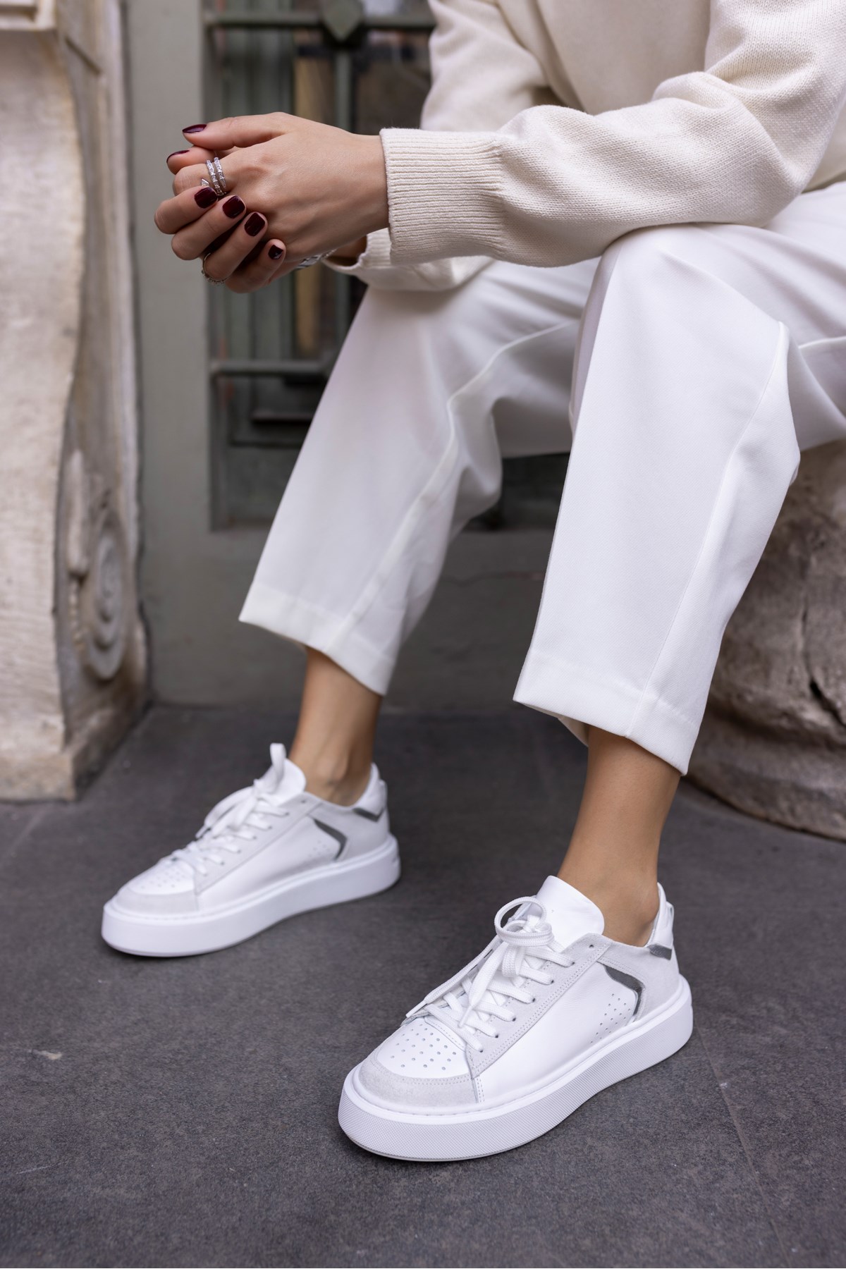 TREE KADIN BEYAZ GERCEK DERİ EVA TABANLİ SNEAKER