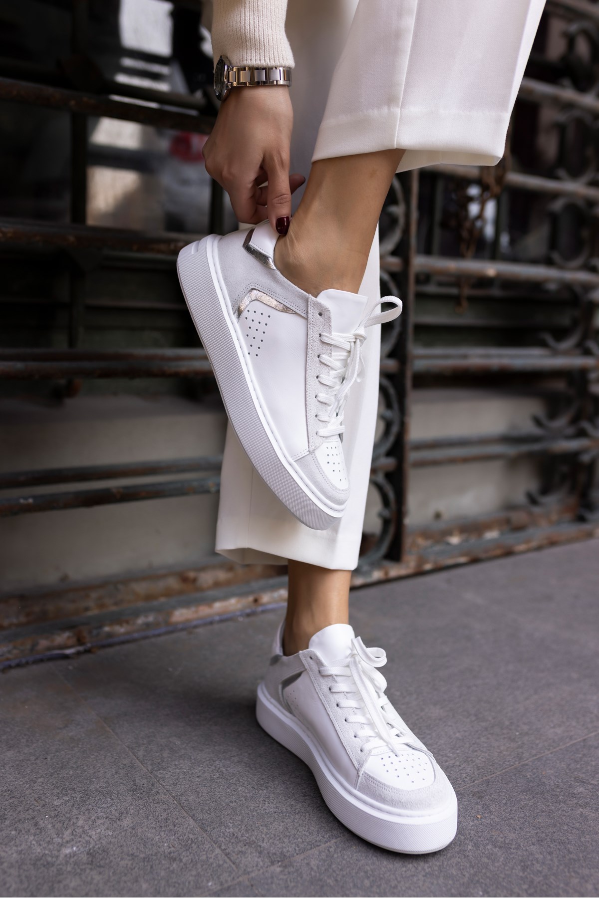 TREE KADIN BEYAZ GERCEK DERİ EVA TABANLİ SNEAKER