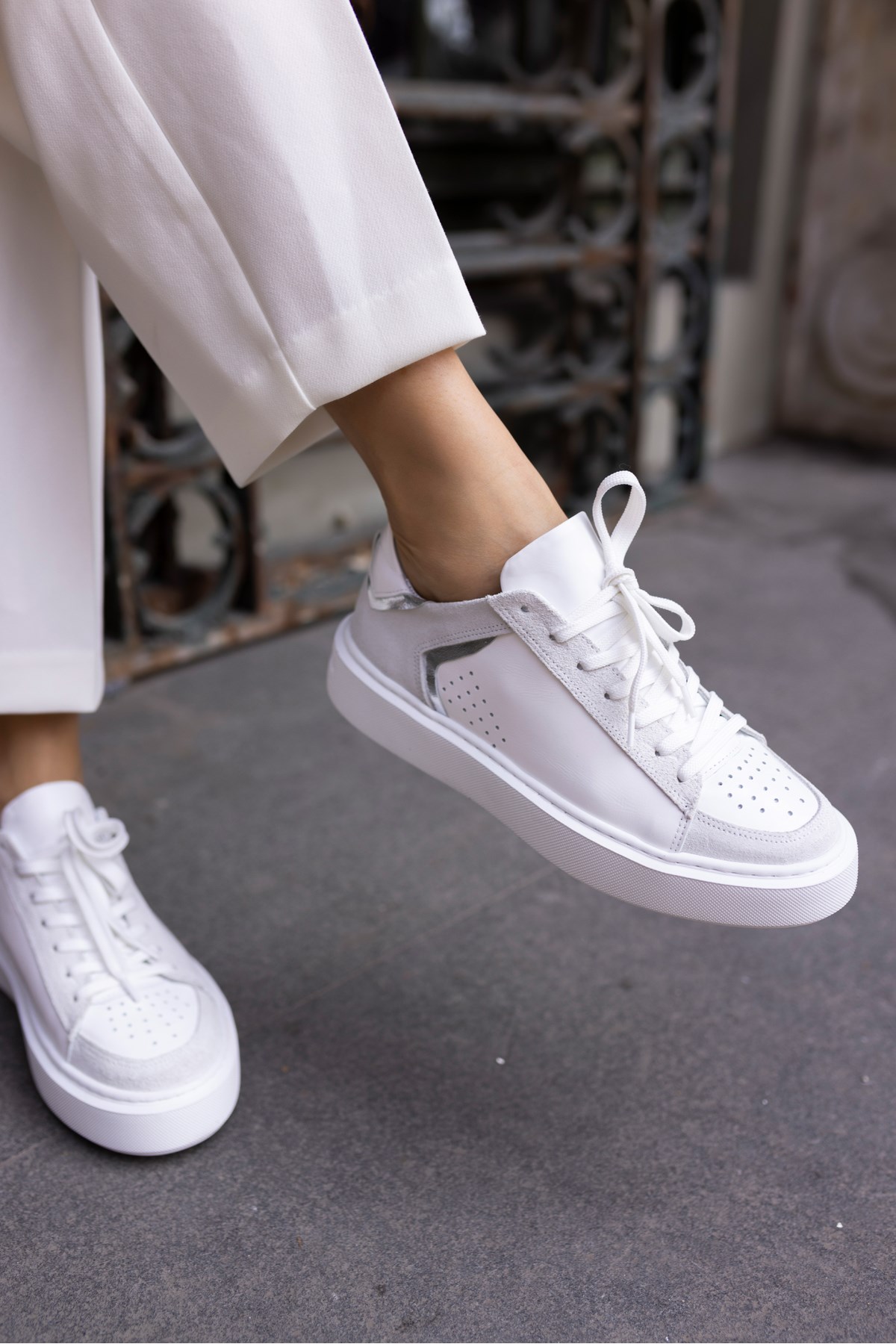 TREE KADIN BEYAZ GERCEK DERİ EVA TABANLİ SNEAKER