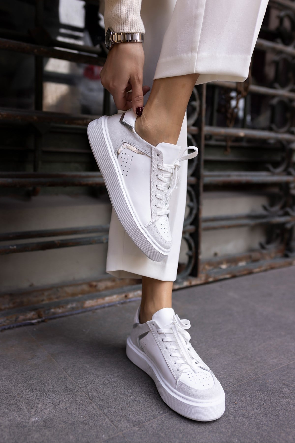 TREE KADIN BEYAZ GERCEK DERİ EVA TABANLİ SNEAKER