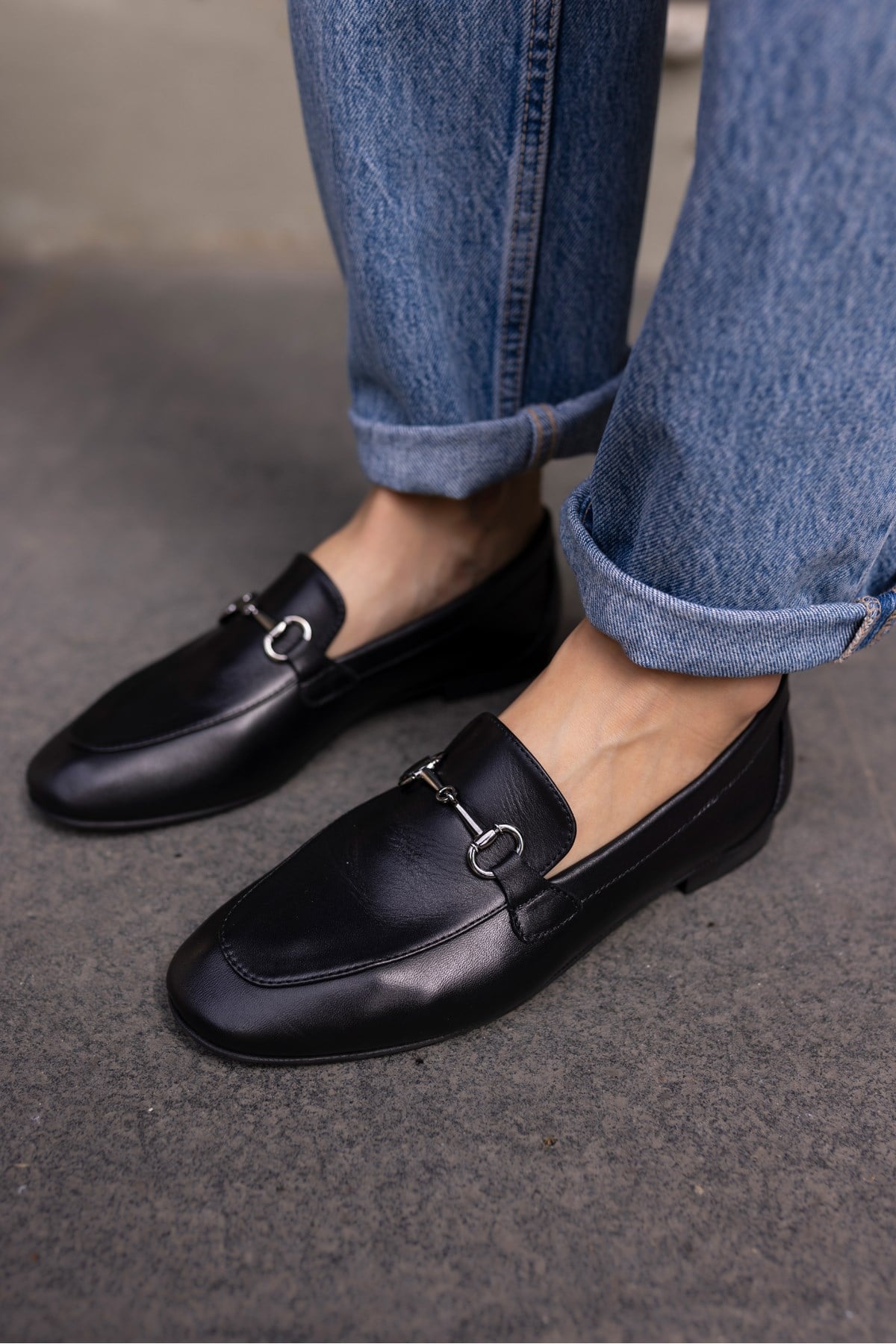 GEOLA KADİN SİYAH GERCEK DERİ TOKALI LOAFER BABET