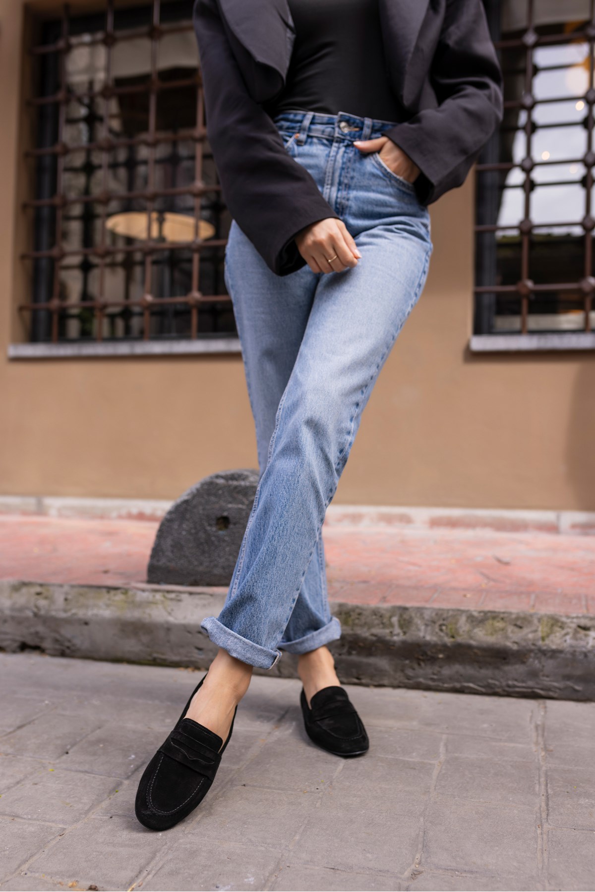 OTTON KADIN SİYAH GERECK SUET LOAFER BABET