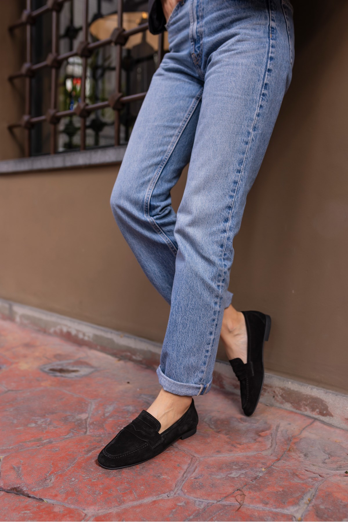 OTTON KADIN SİYAH GERECK SUET LOAFER BABET