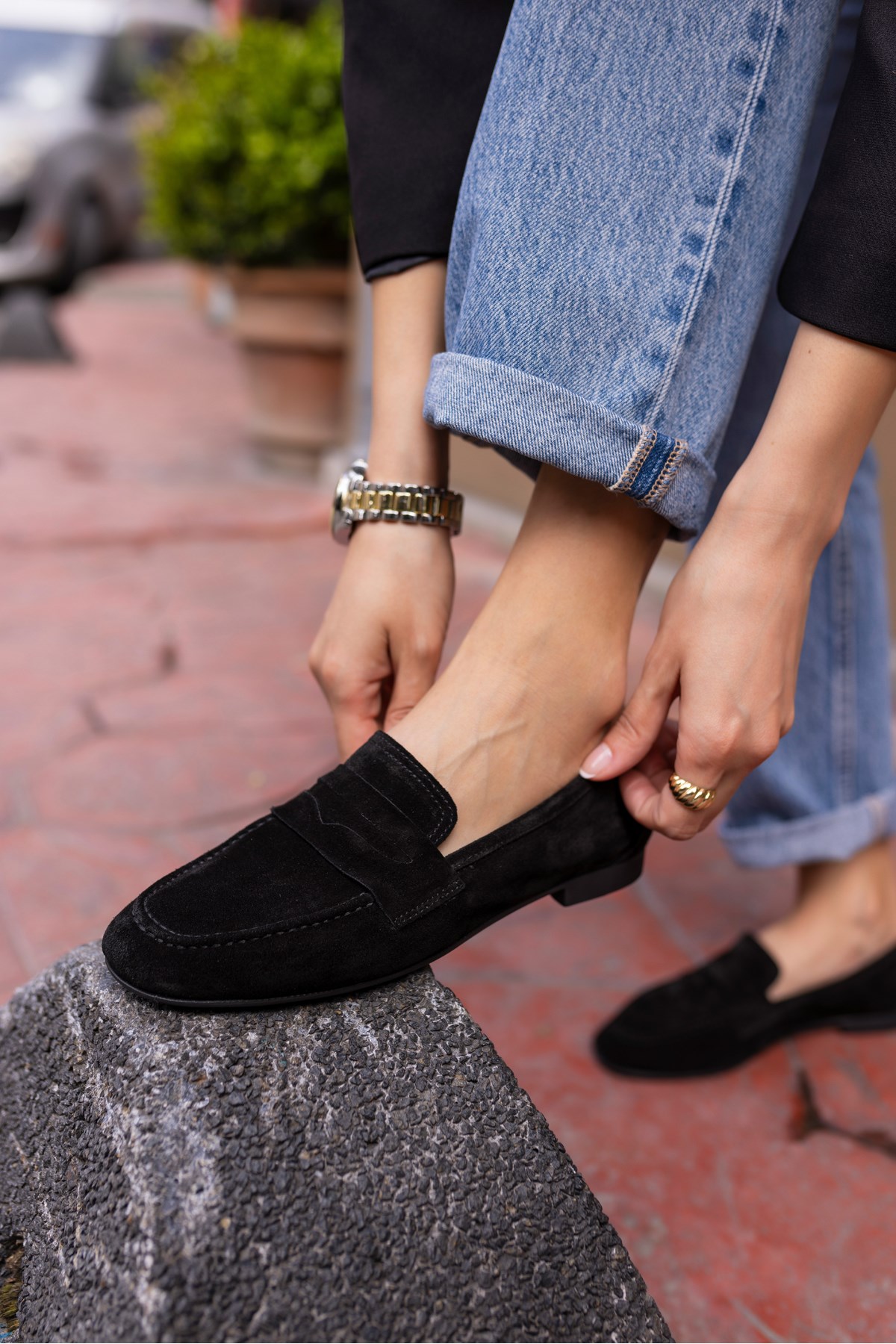 OTTON KADIN SİYAH GERECK SUET LOAFER BABET