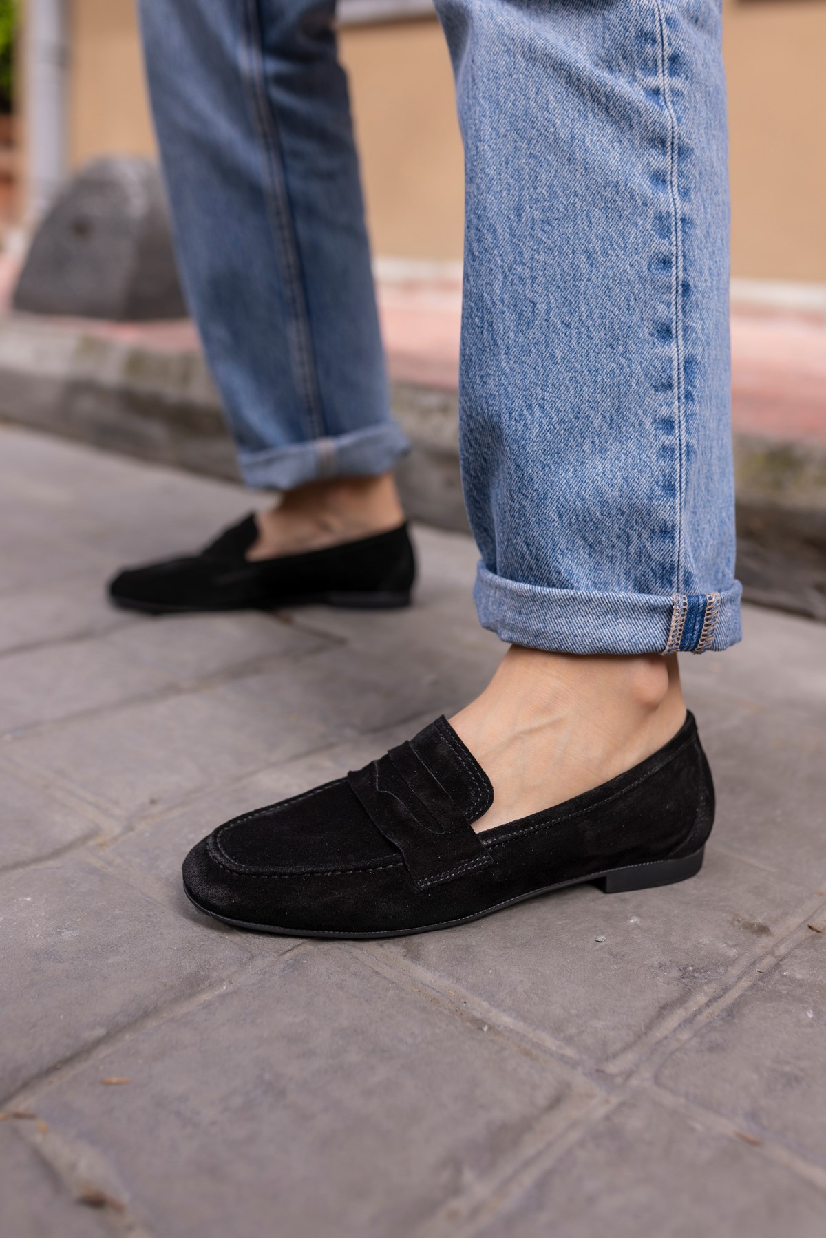 OTTON KADIN SİYAH GERECK SUET LOAFER BABET