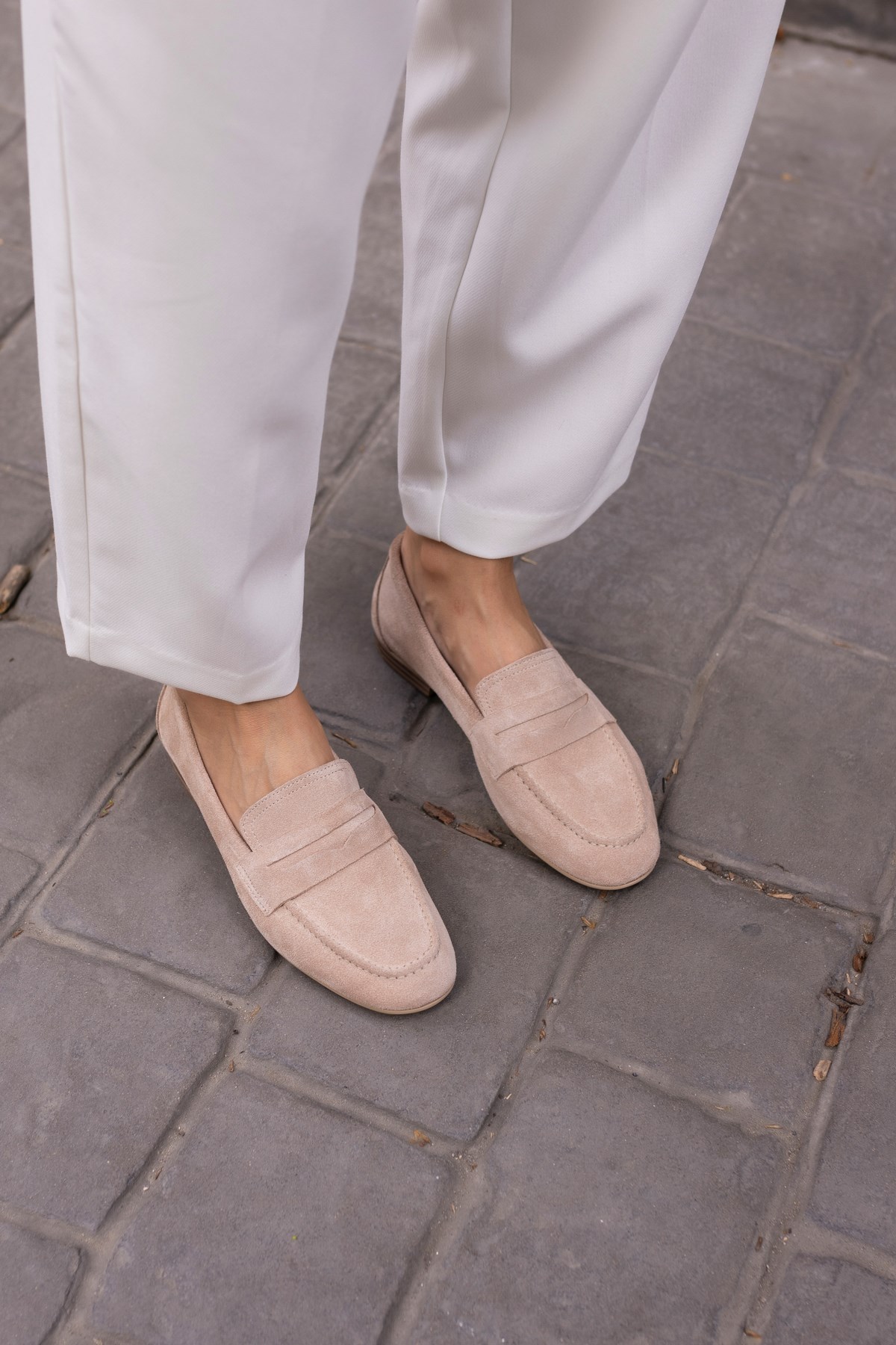 OTTON KADİN BEJ GERCEK SUET LOAFER BABET