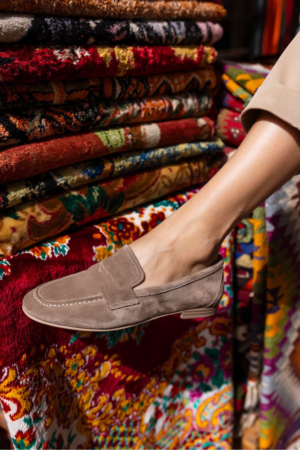 OTTON KADİN VİZON KUM SUET LOAFER BABET