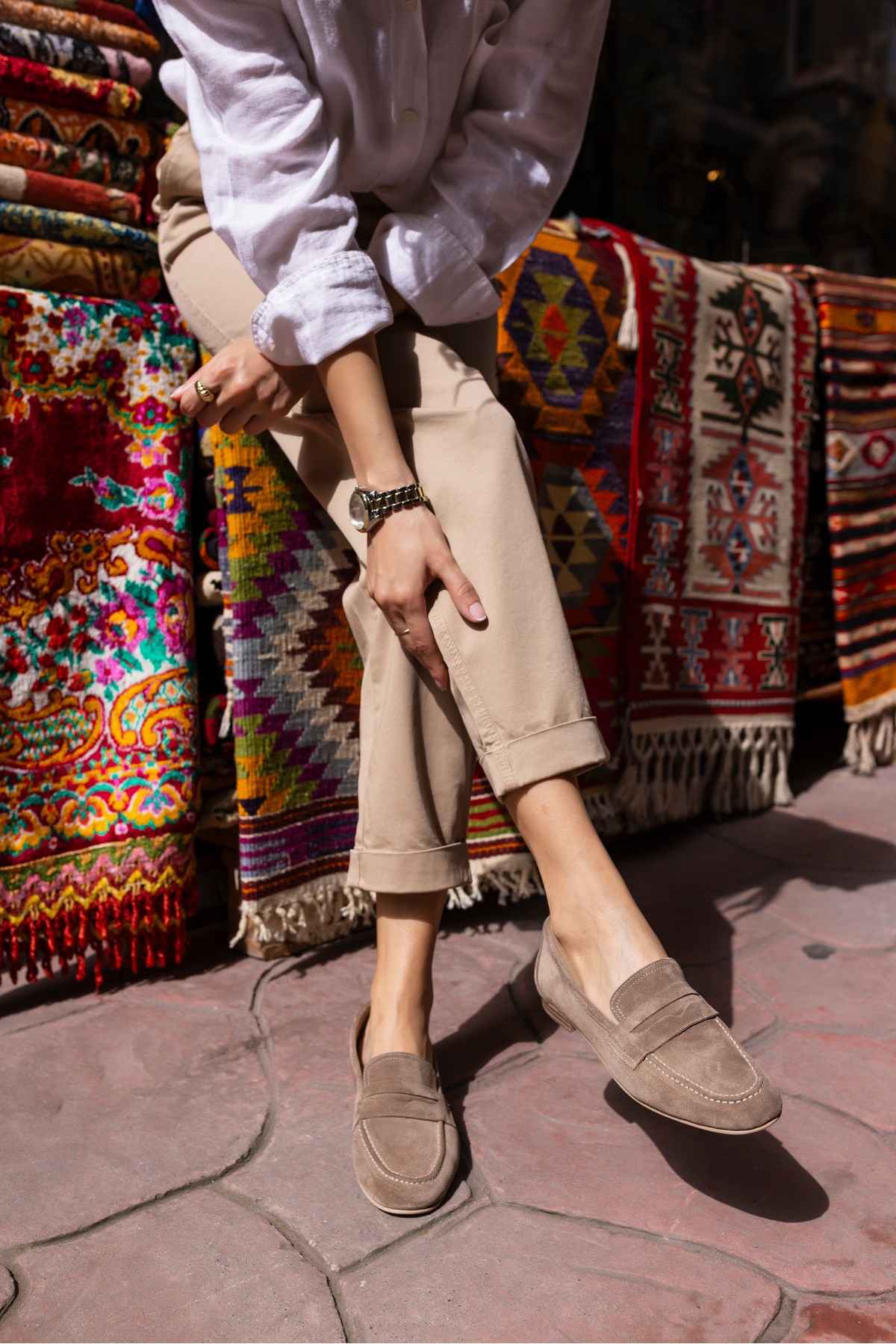 OTTON KADİN VİZON KUM SUET LOAFER BABET