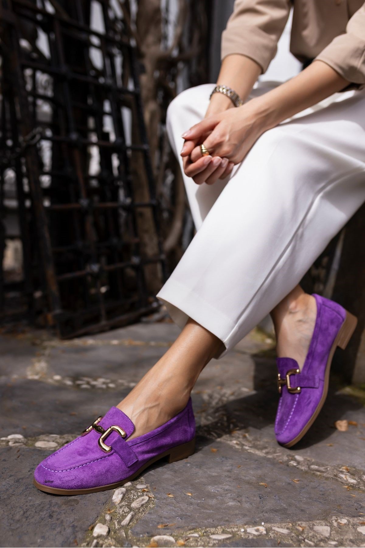 TRİNK KADİN MOR GERCEK SUET LOAFER AYAKKABİ