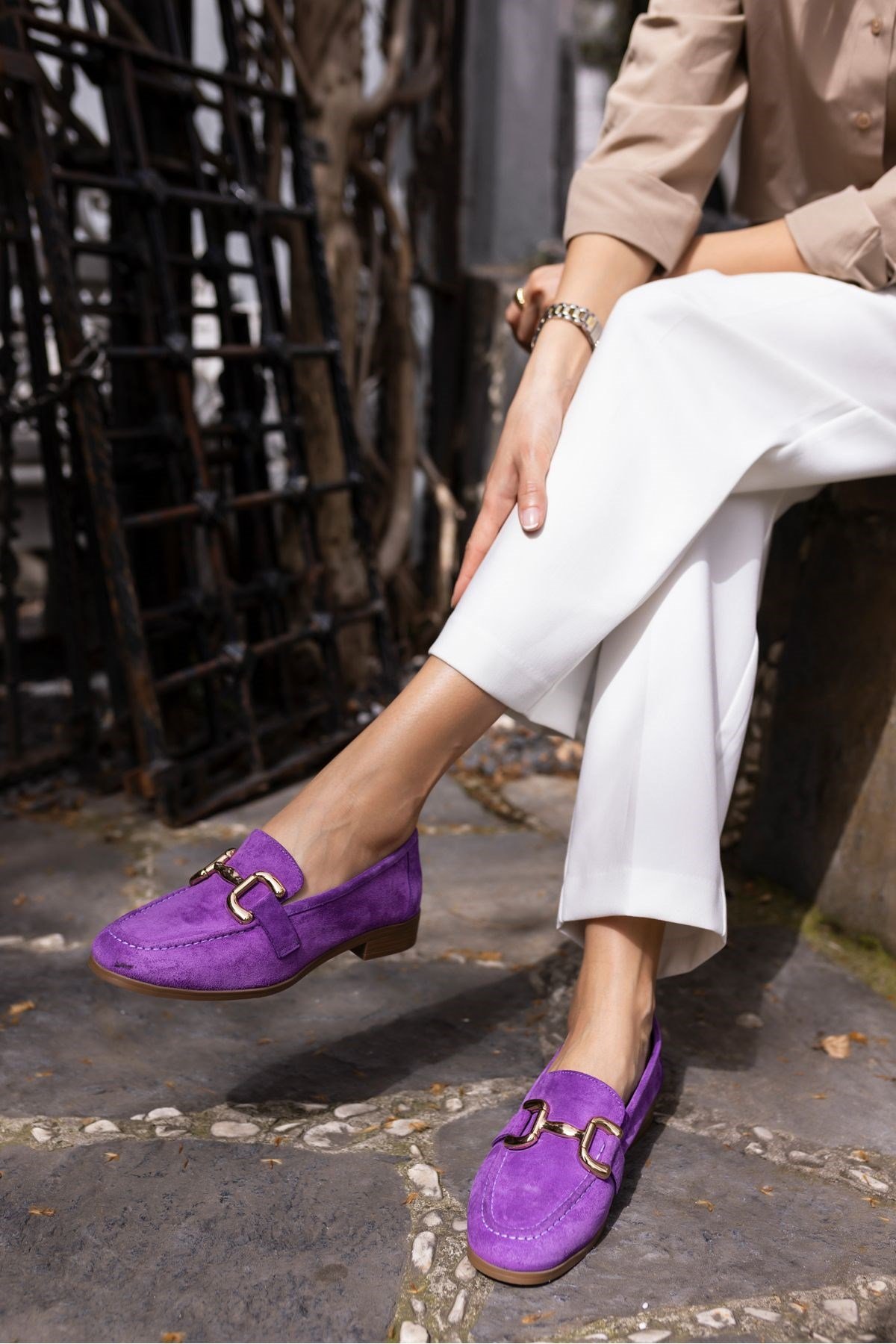 TRİNK KADİN MOR GERCEK SUET LOAFER AYAKKABİ