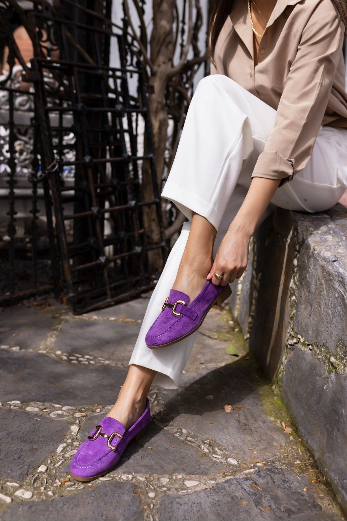 TRİNK KADİN MOR GERCEK SUET LOAFER AYAKKABİ