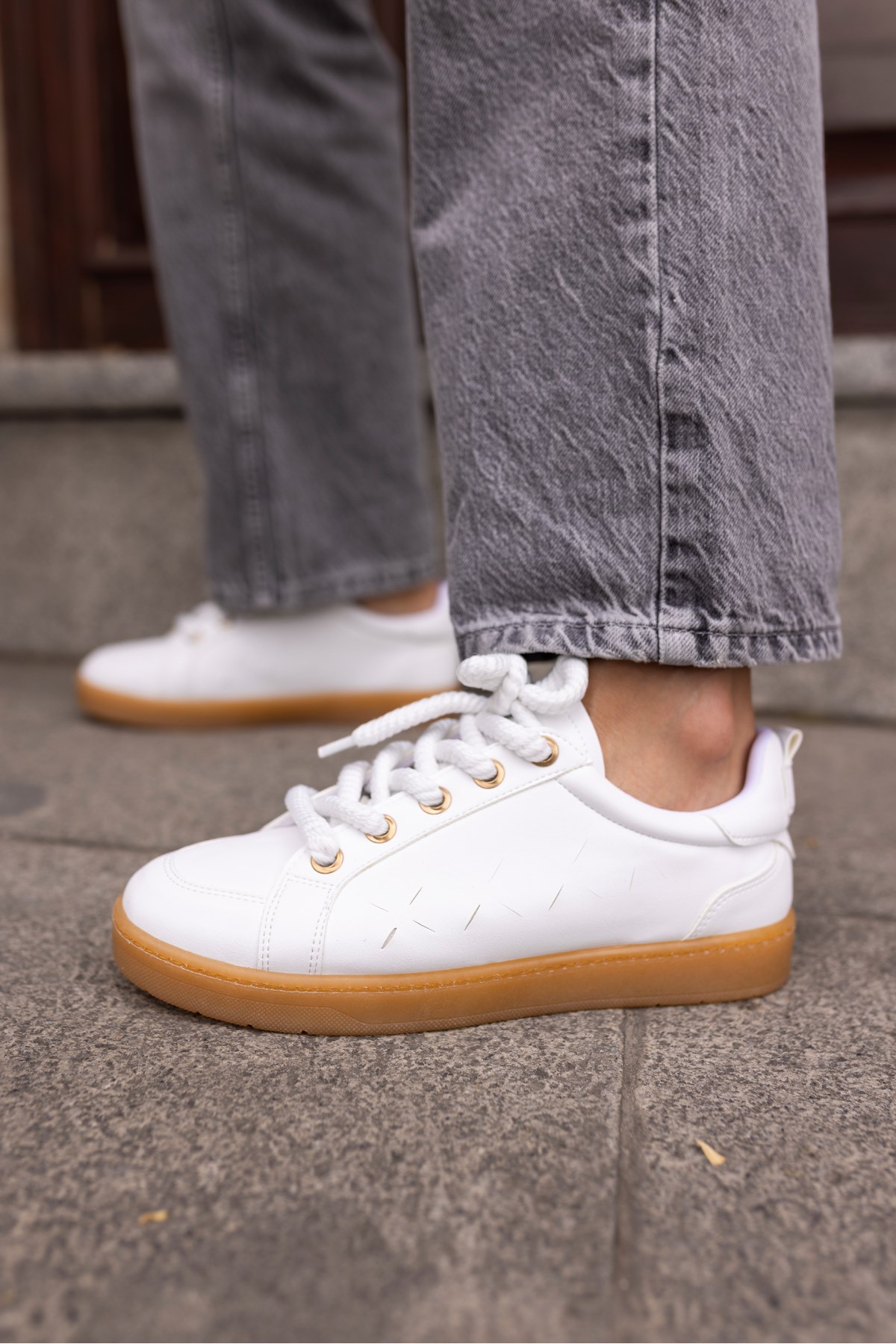 Fuedi Kadin Beyaz Örgu Ip Tarzi Sneaker