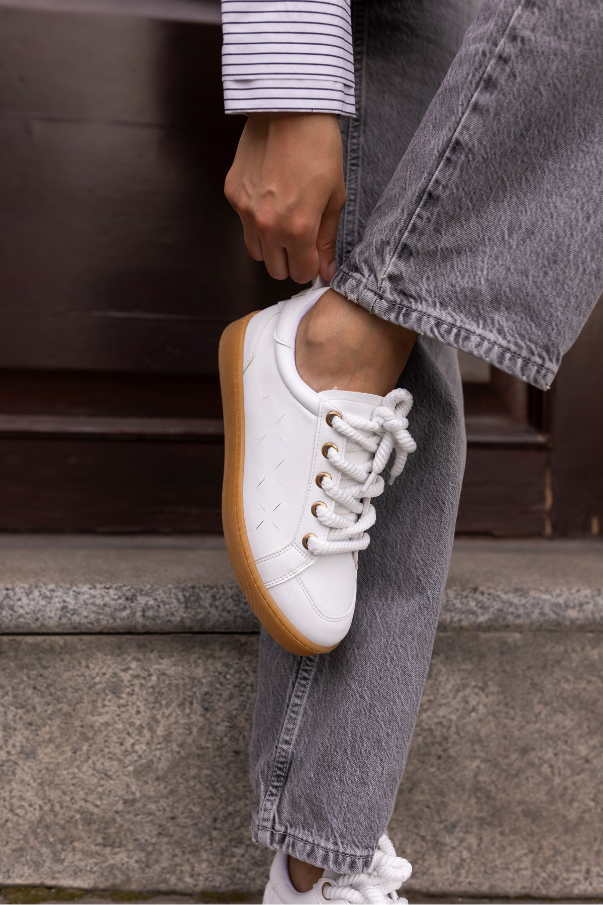 Fuedi Kadin Beyaz Örgu Ip Tarzi Sneaker