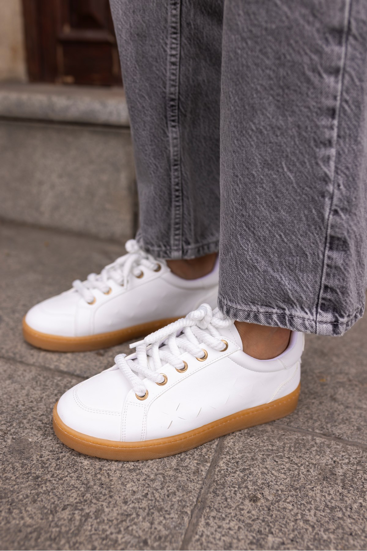 Fuedi Kadin Beyaz Örgu Ip Tarzi Sneaker