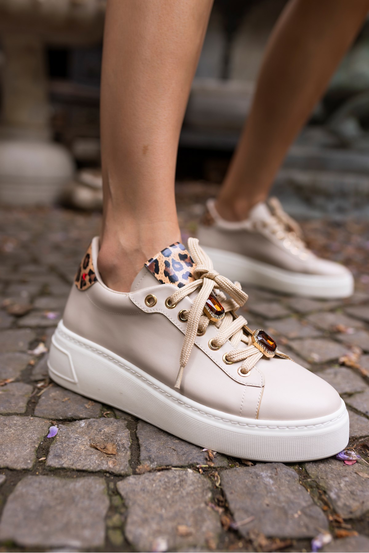 HERBERT KADİN BEJ LEOPAR DETAYLİ BAYKUS BAG DETAY SNEAKER