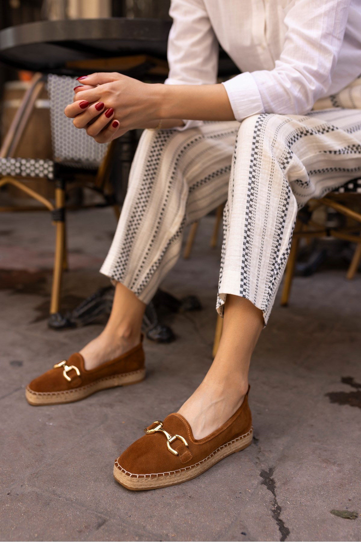 NAZSA KADİN TABA GERCEK DERİ ESPADRİL LOAFER AYAKKABİ