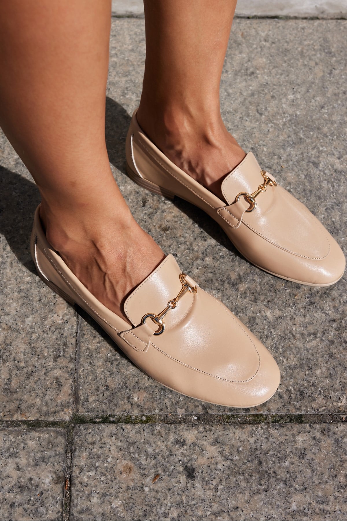 GEOLA KADİN NUDE GERÇEK DERİ TOKA DETAY LOAFER AYAKKABİ