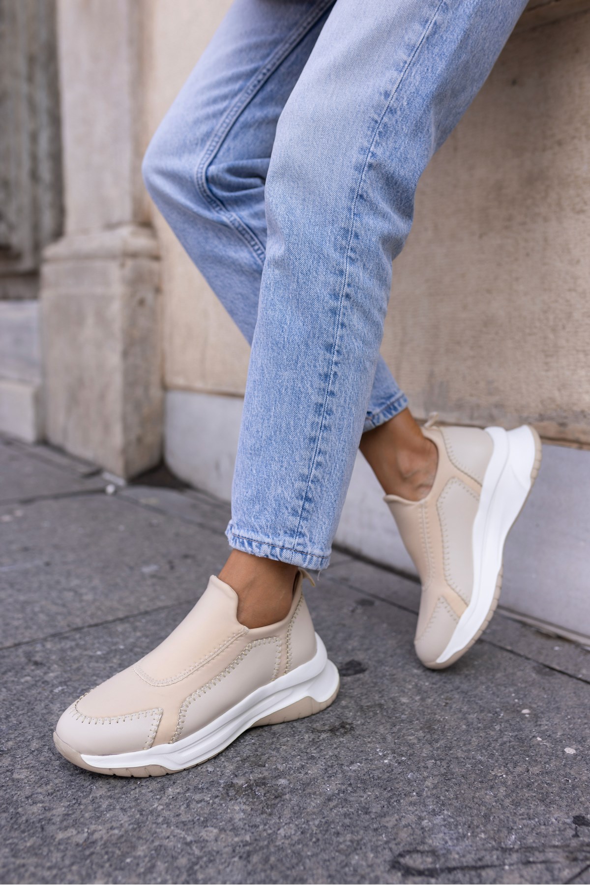 BOSETTİ KADİN BEJ DALGİÇ KUMAŞ EVA TABAN SNEAKER