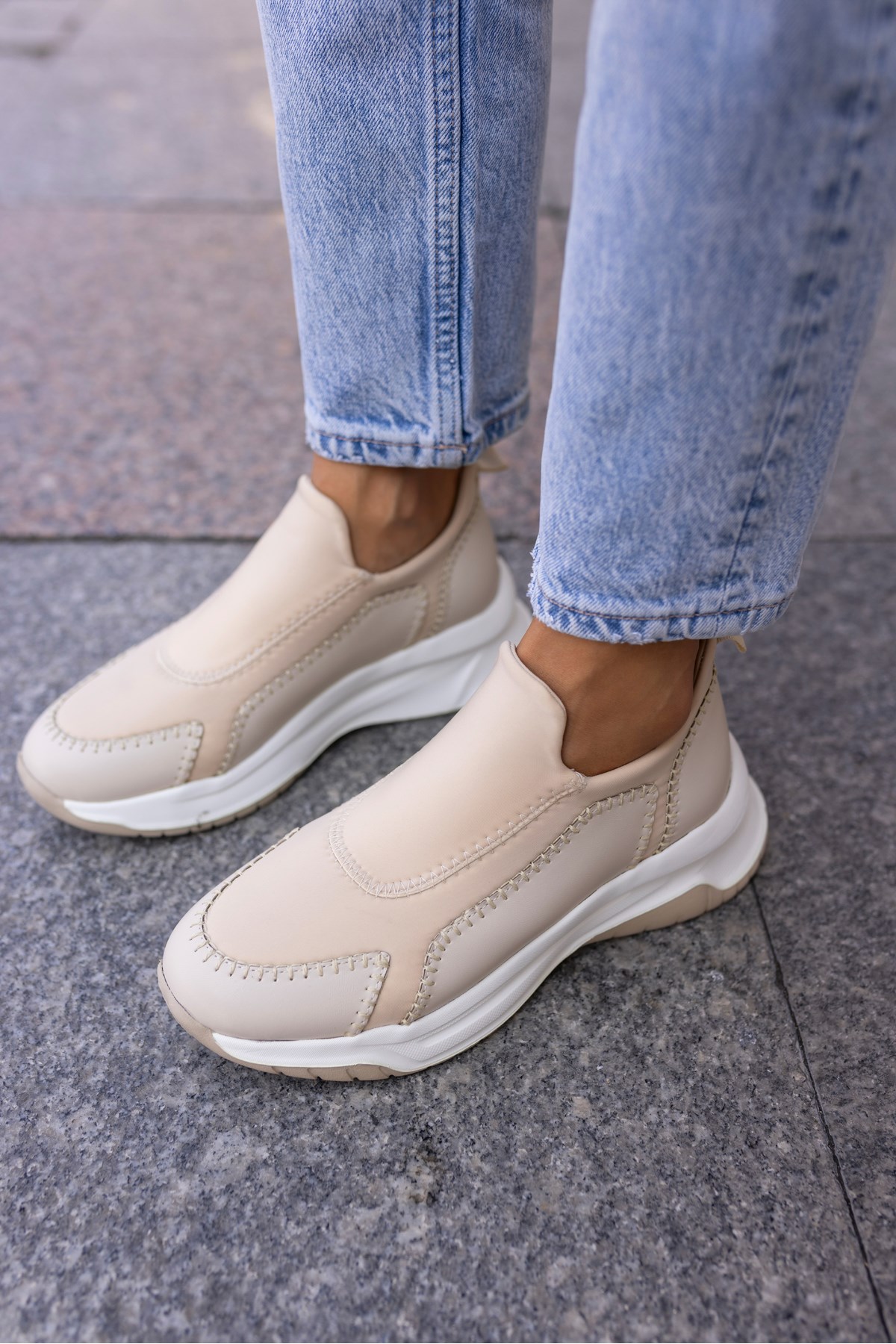 BOSETTİ KADİN BEJ DALGİÇ KUMAŞ EVA TABAN SNEAKER