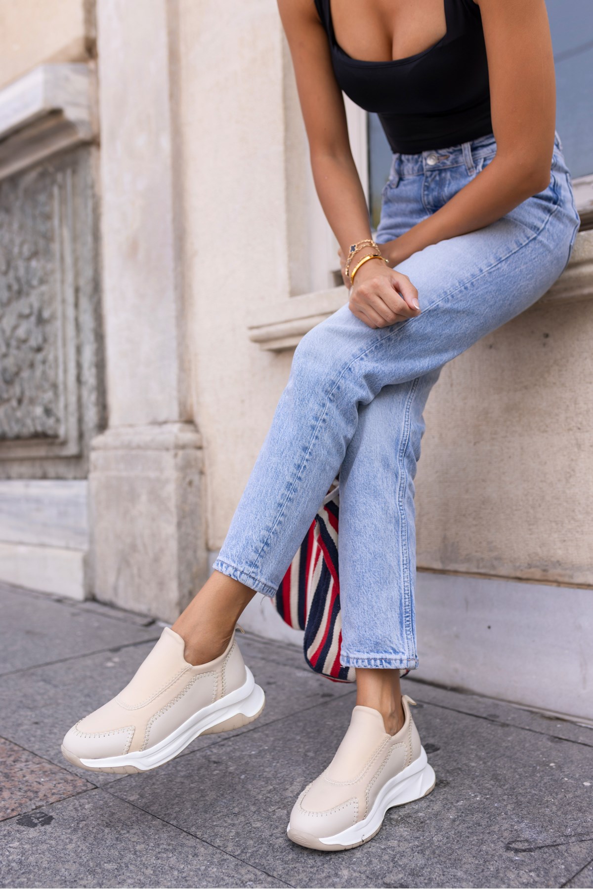 BOSETTİ KADİN BEJ DALGİÇ KUMAŞ EVA TABAN SNEAKER