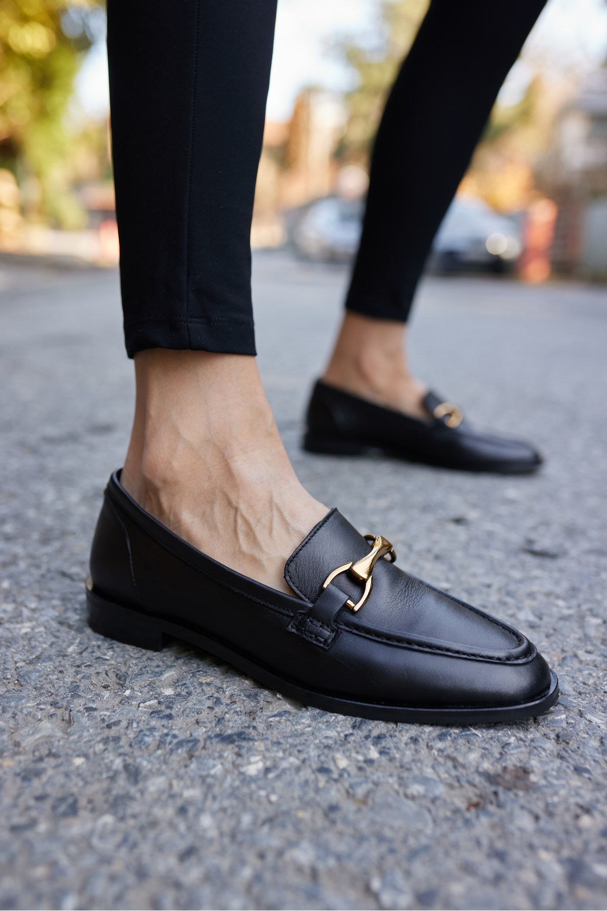 RUSH KADIN SİYAH GERCEK DERİ LOAFER AYAKKABİ