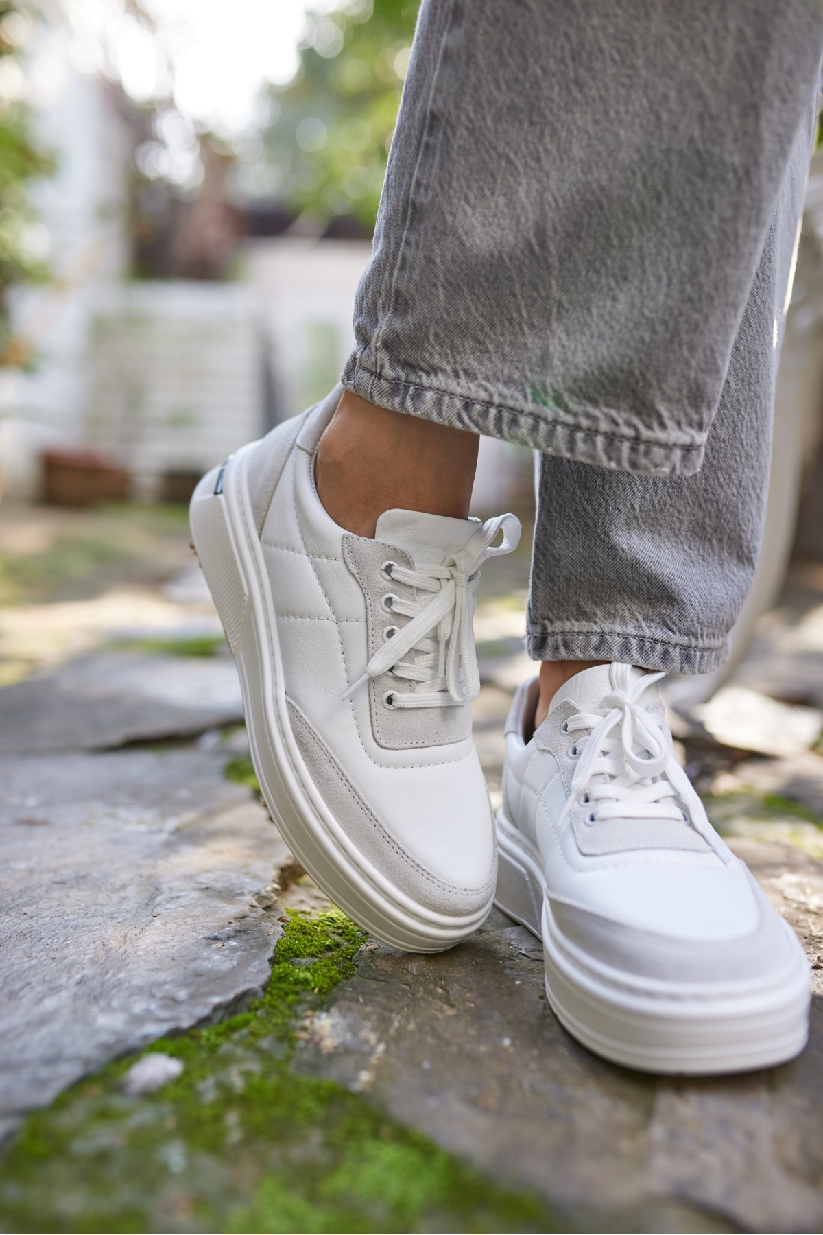 OKİTA KADIN BEYAZ BAGCIKLI GERCEK DERİ SNEAKER
