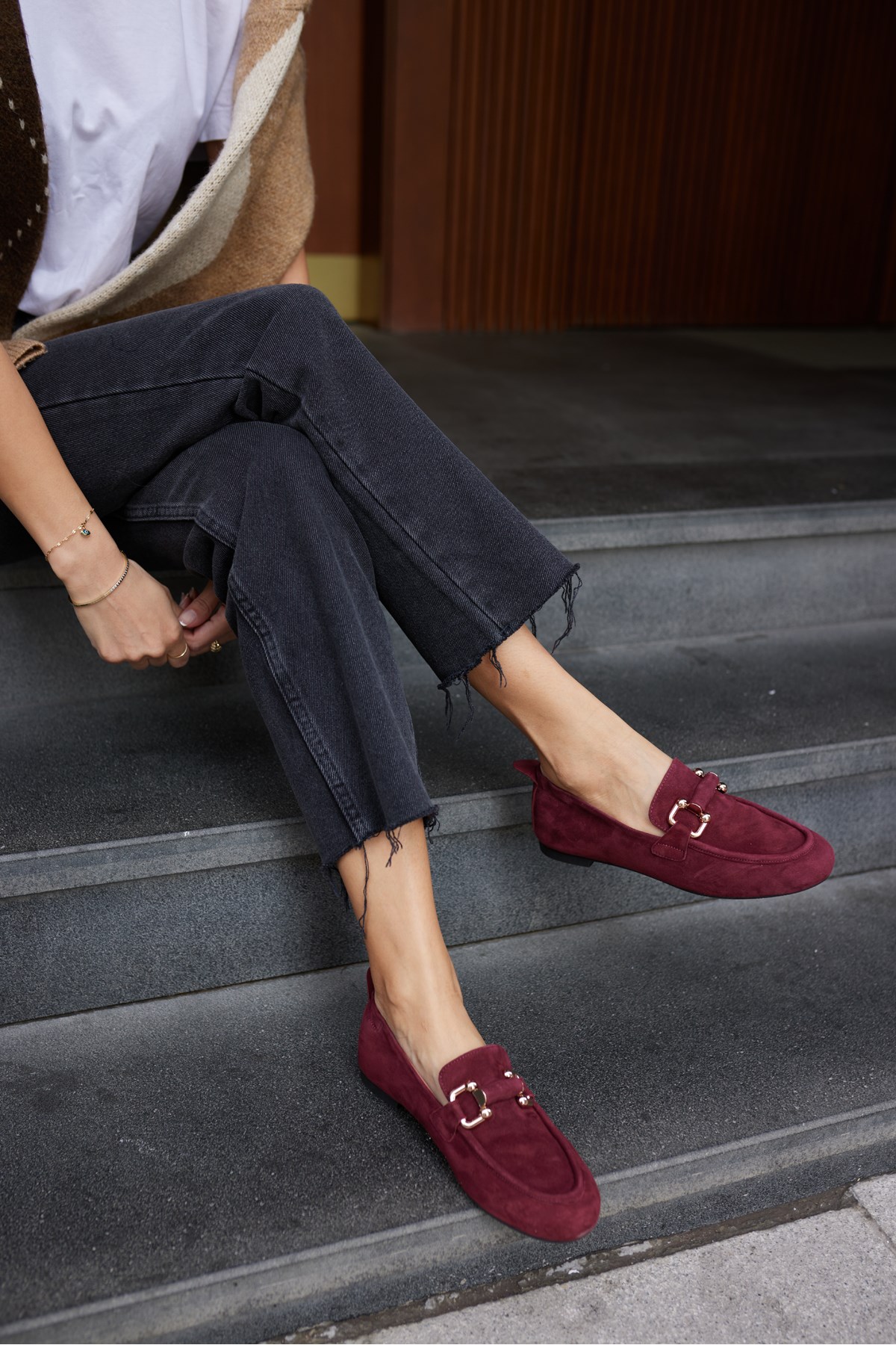 PİCCOLİ KADİN BORDO GERCEK SUET TOKALI LOAFER AYAKKABİ