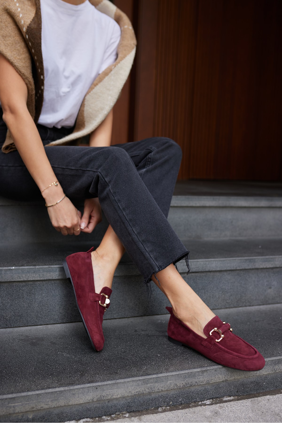 PİCCOLİ KADİN BORDO GERCEK SUET TOKALI LOAFER AYAKKABİ