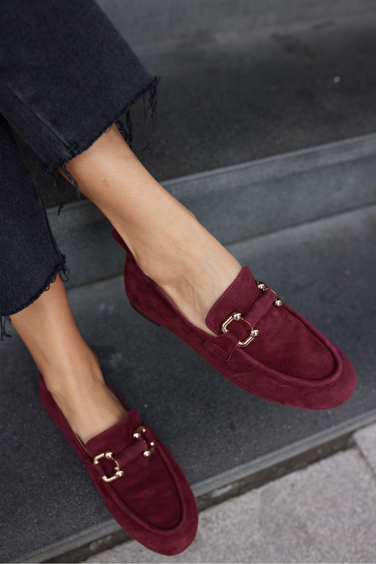 PİCCOLİ KADİN BORDO GERCEK SUET TOKALI LOAFER AYAKKABİ