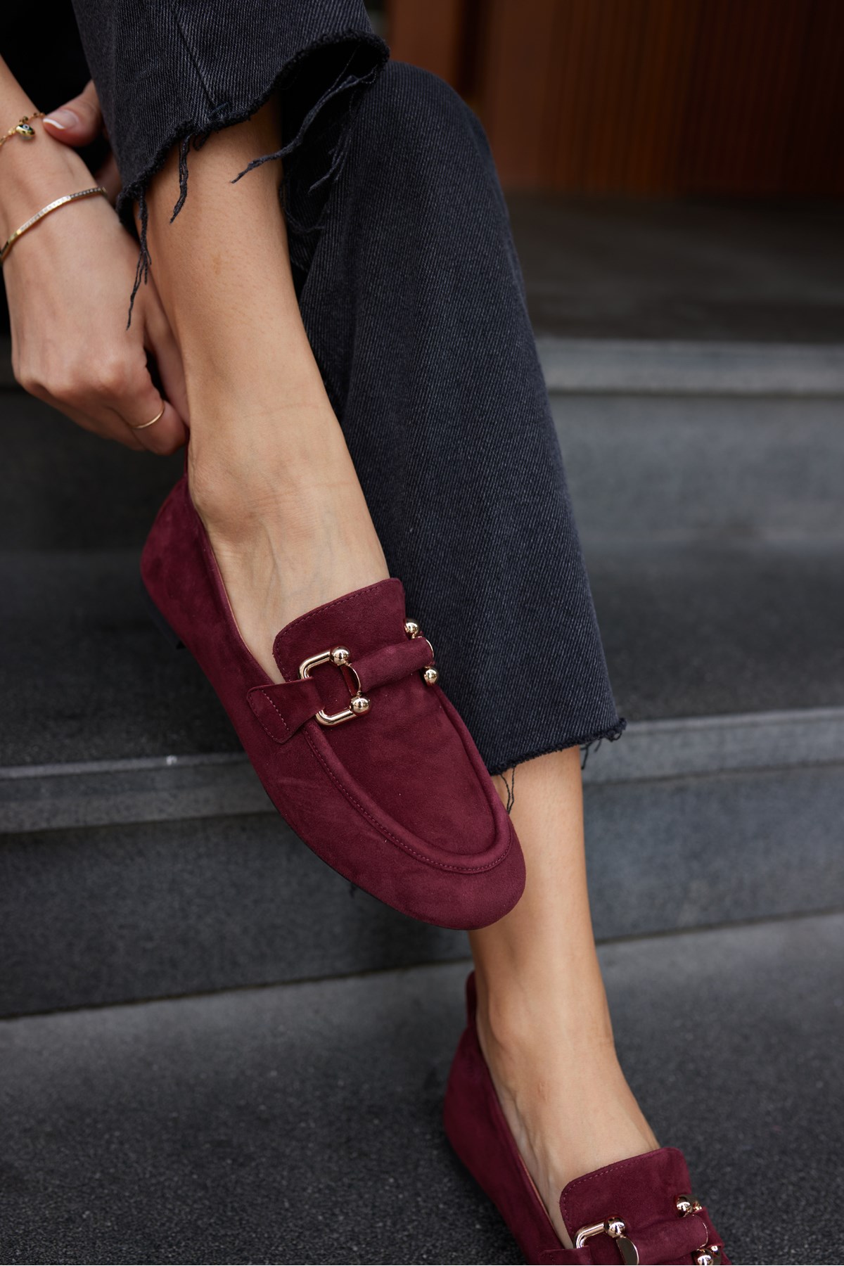 PİCCOLİ KADİN BORDO GERCEK SUET TOKALI LOAFER AYAKKABİ
