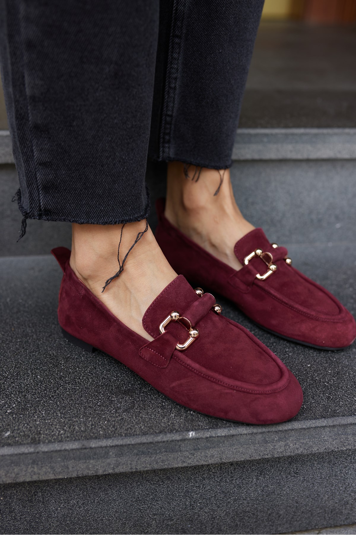 PİCCOLİ KADİN BORDO GERCEK SUET TOKALI LOAFER AYAKKABİ