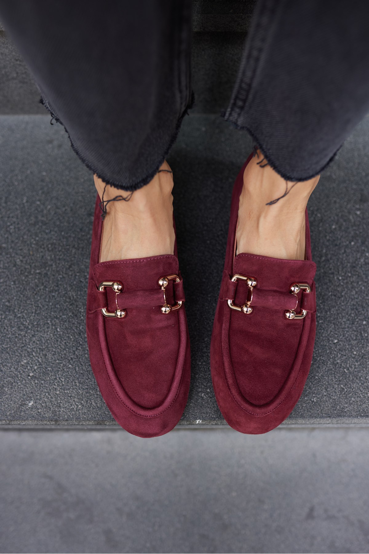 PİCCOLİ KADİN BORDO GERCEK SUET TOKALI LOAFER AYAKKABİ