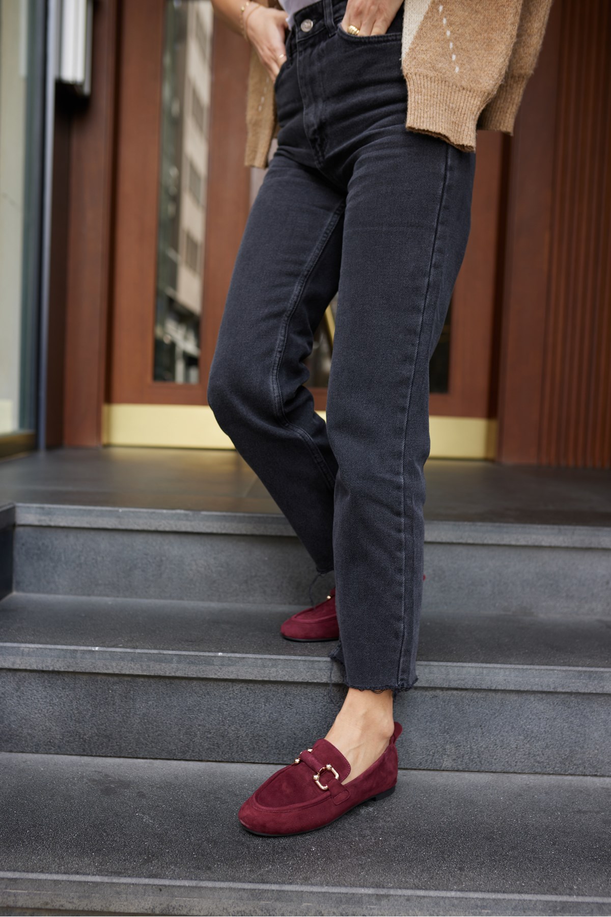 PİCCOLİ KADİN BORDO GERCEK SUET TOKALI LOAFER AYAKKABİ