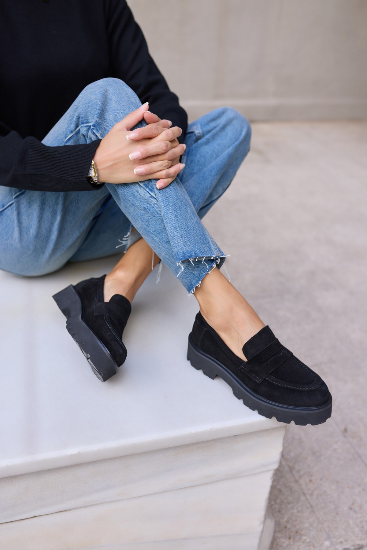 ALBERTO KADIN SİYAH SÜET LOAFER AYAKKABİ