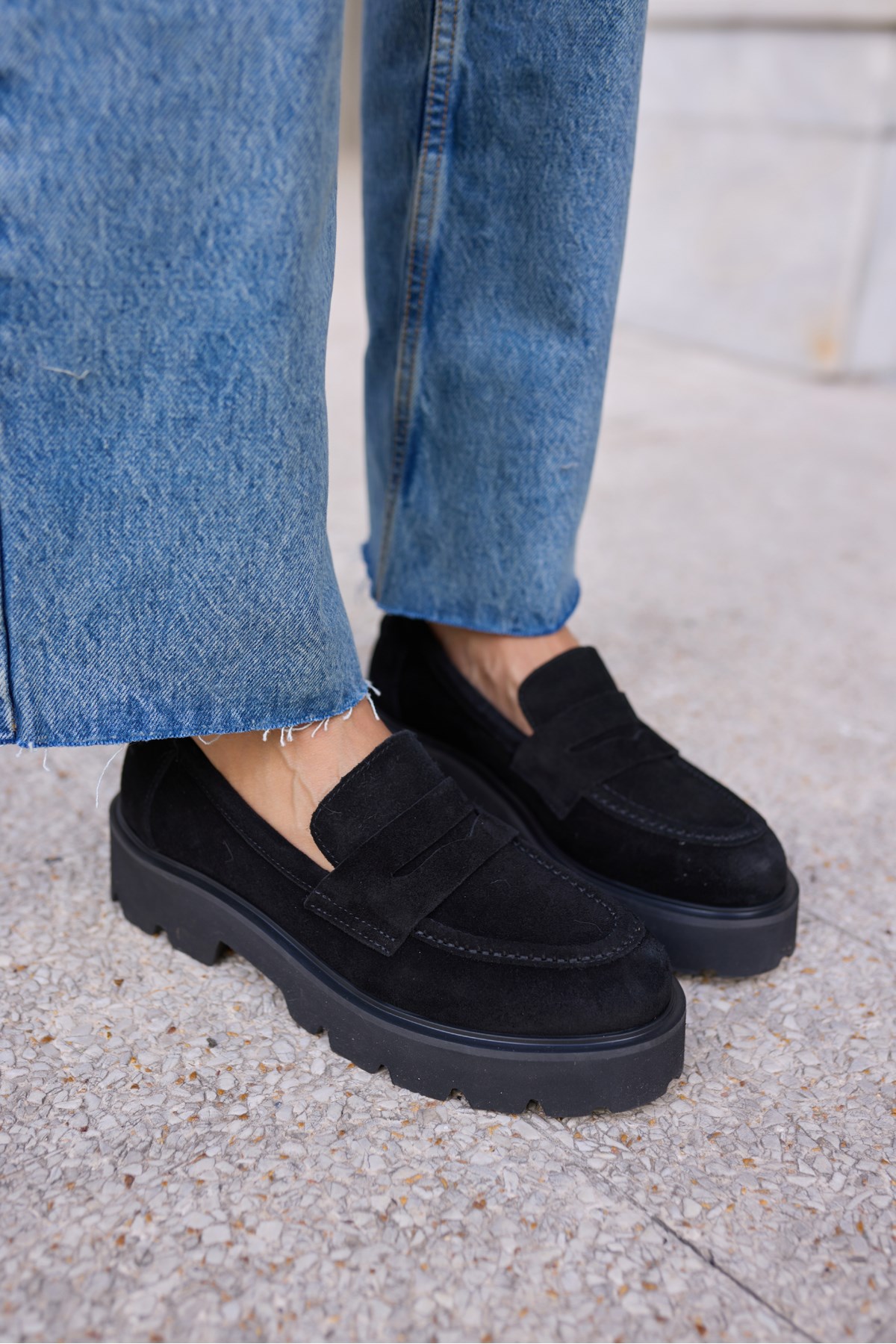 ALBERTO KADIN SİYAH SÜET LOAFER AYAKKABİ