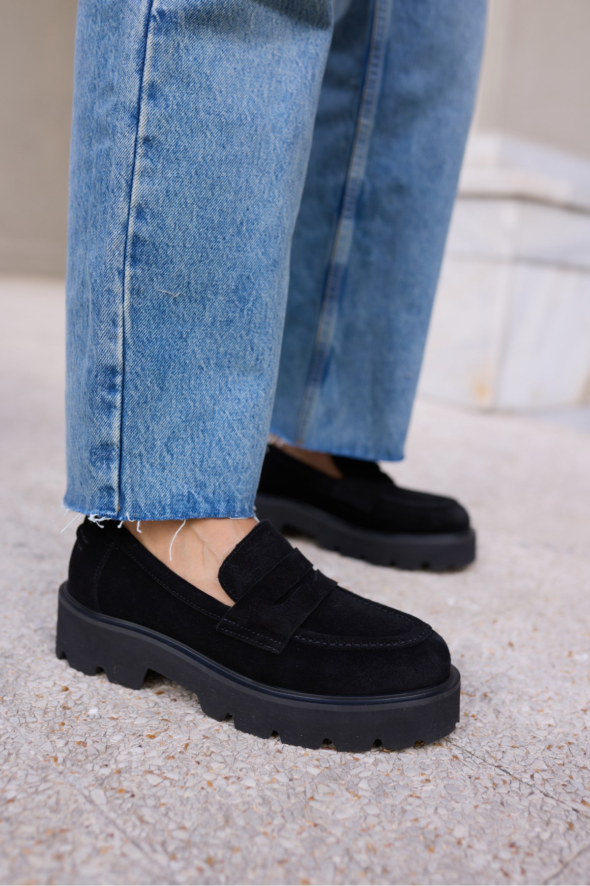 ALBERTO KADIN SİYAH SÜET LOAFER AYAKKABİ