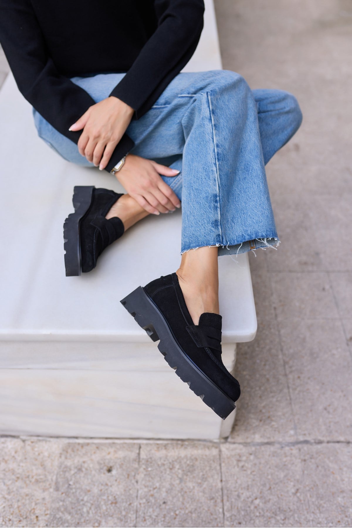 ALBERTO KADIN SİYAH SÜET LOAFER AYAKKABİ