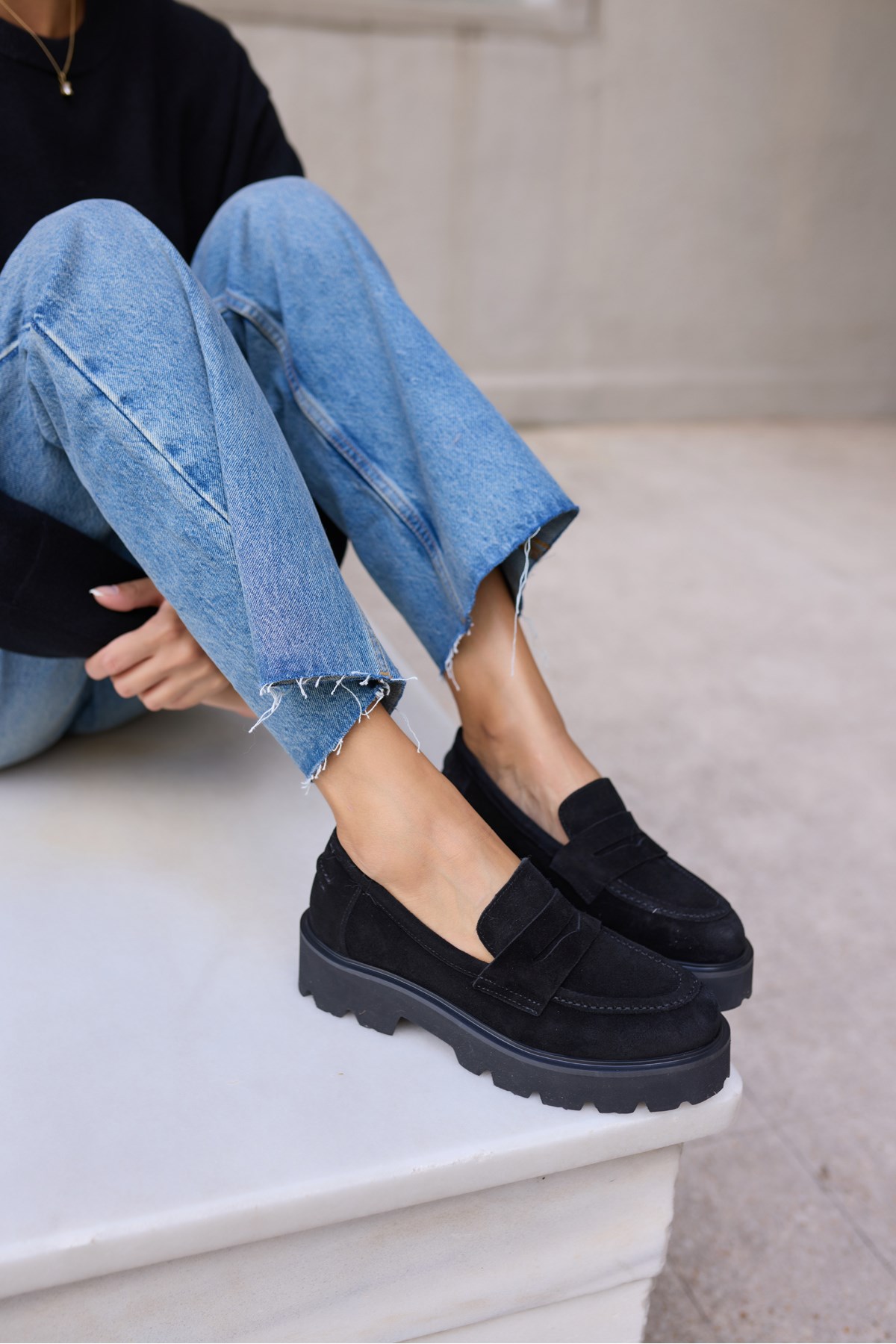 ALBERTO KADIN SİYAH SÜET LOAFER AYAKKABİ