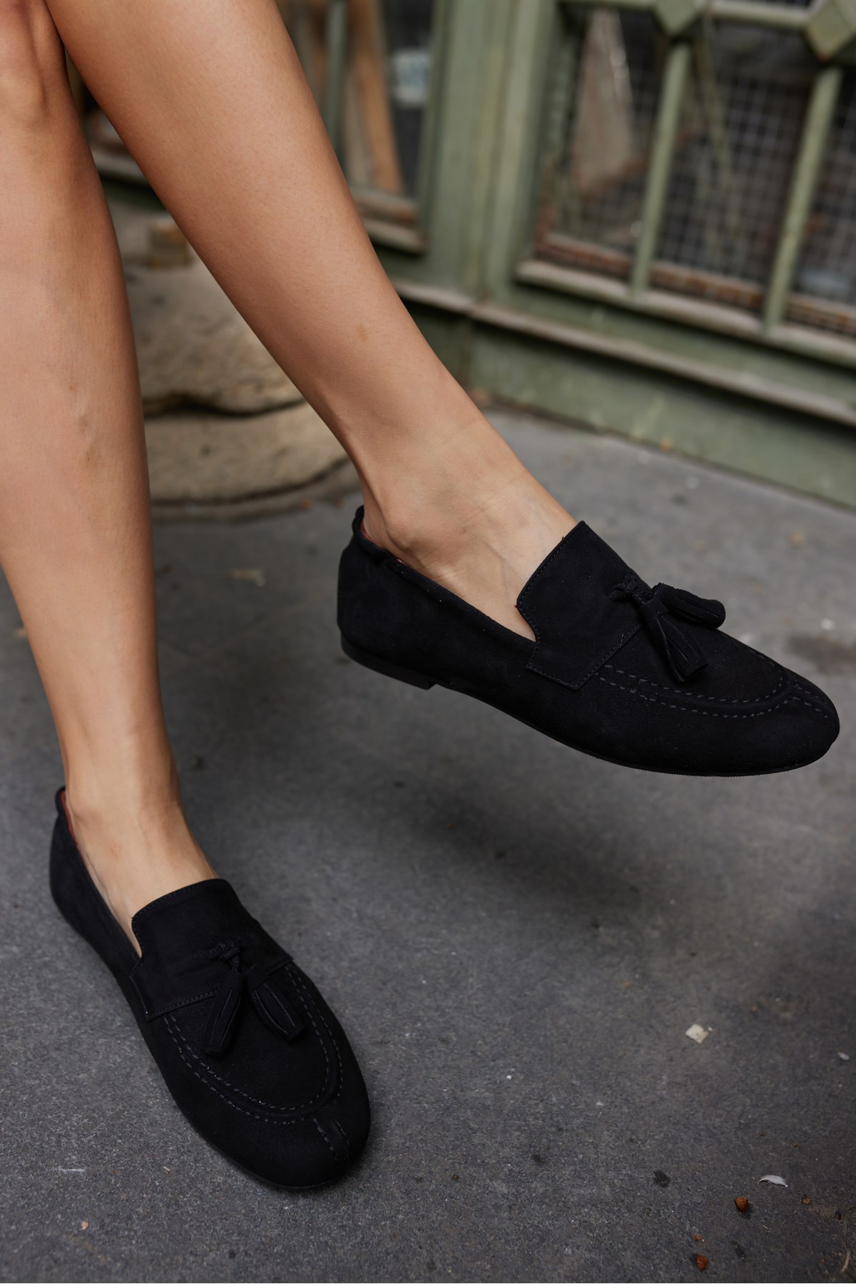 ALBARES KADIN SİYAH GERCEK SUET PUSKULLU LOAFER