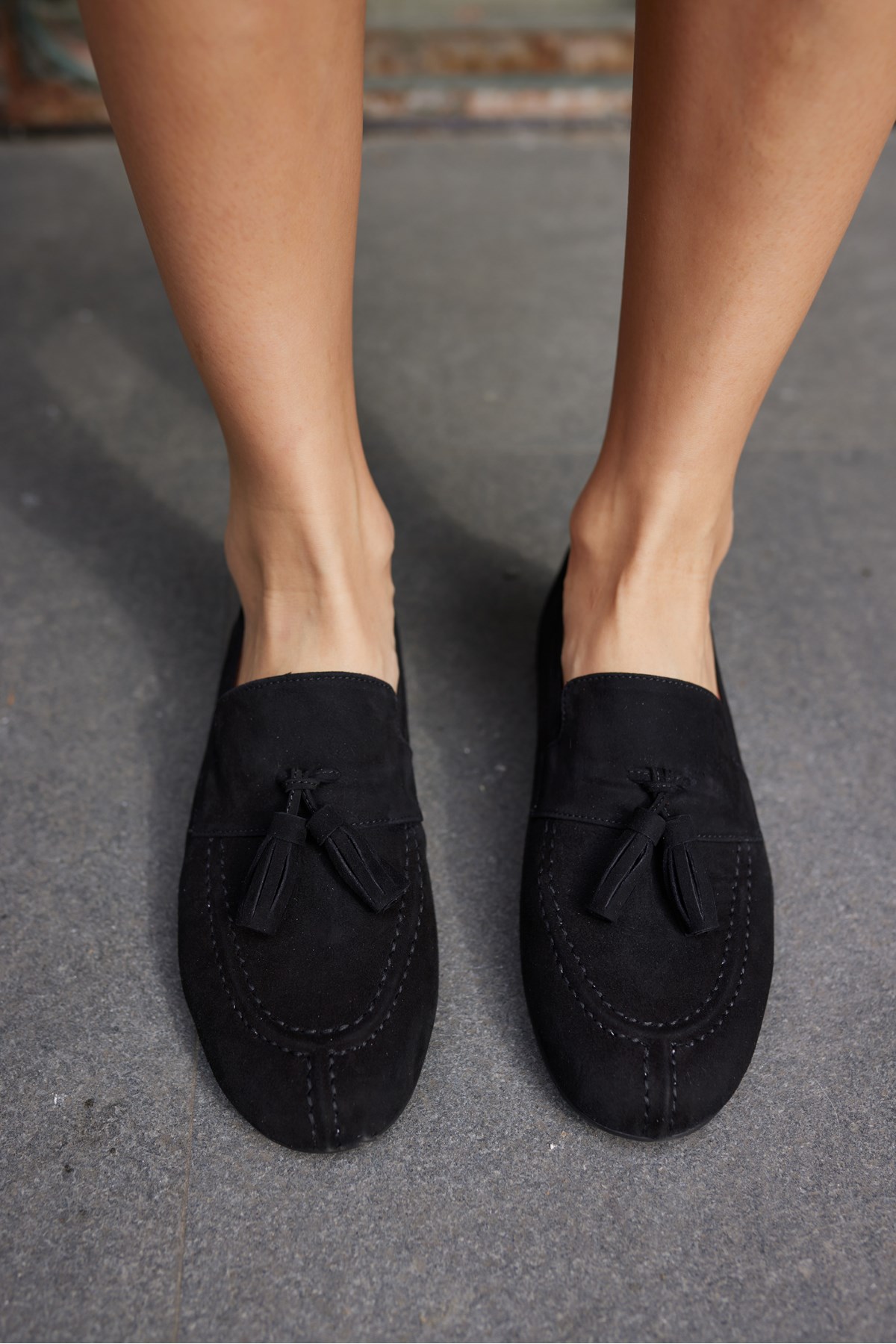 ALBARES KADIN SİYAH GERCEK SUET PUSKULLU LOAFER