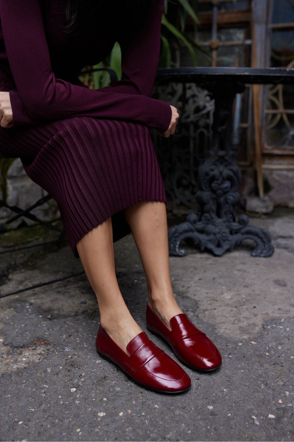 VALENTA KADIN BORDO RUGAN GERCEK DERİ LOAFER AYAKKABİ