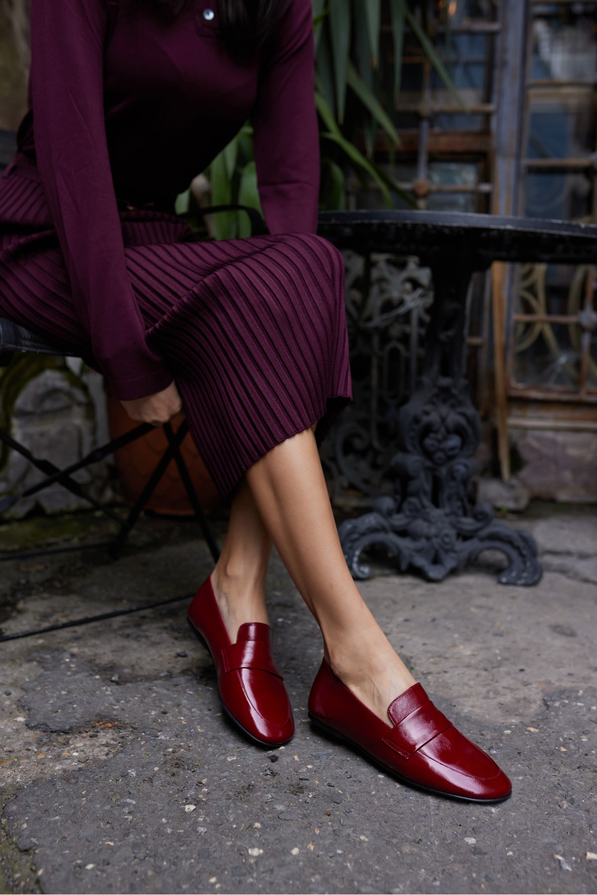 VALENTA KADIN BORDO RUGAN GERCEK DERİ LOAFER AYAKKABİ