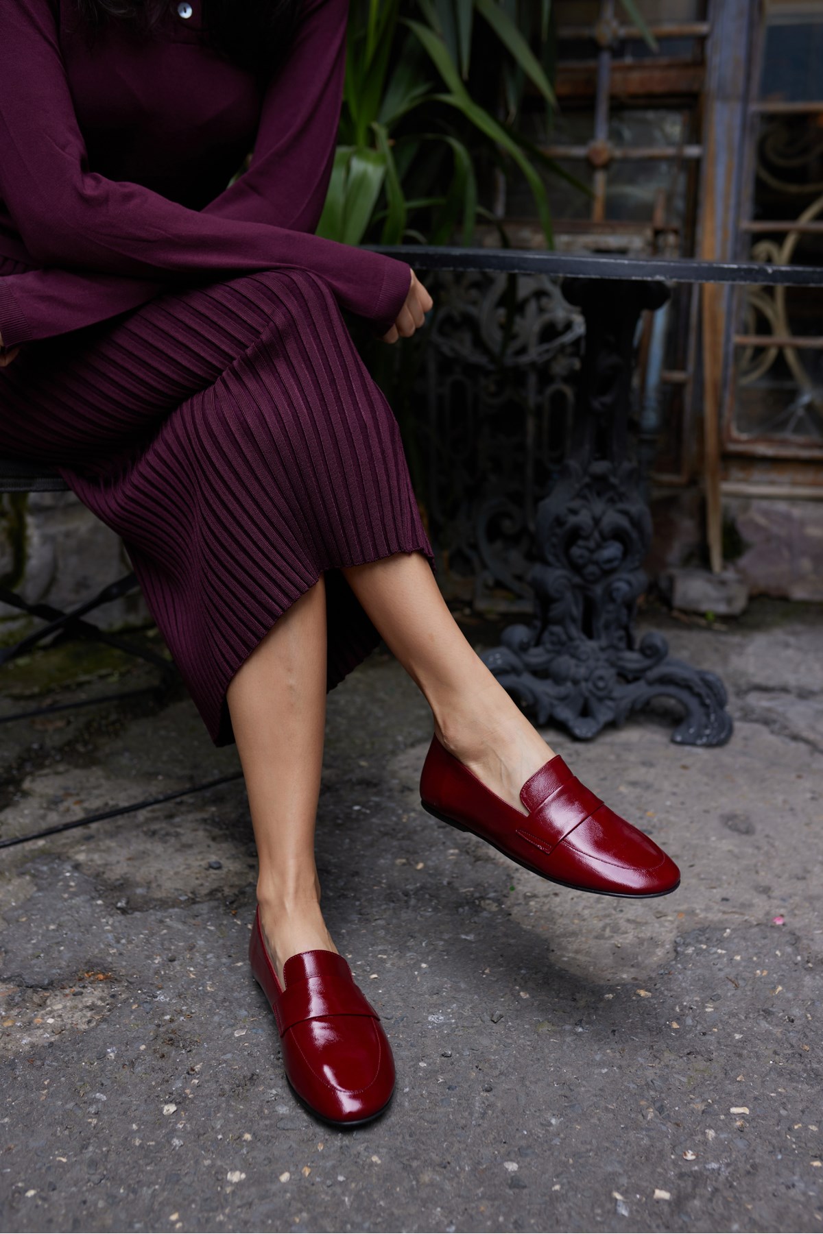 VALENTA KADIN BORDO RUGAN GERCEK DERİ LOAFER AYAKKABİ