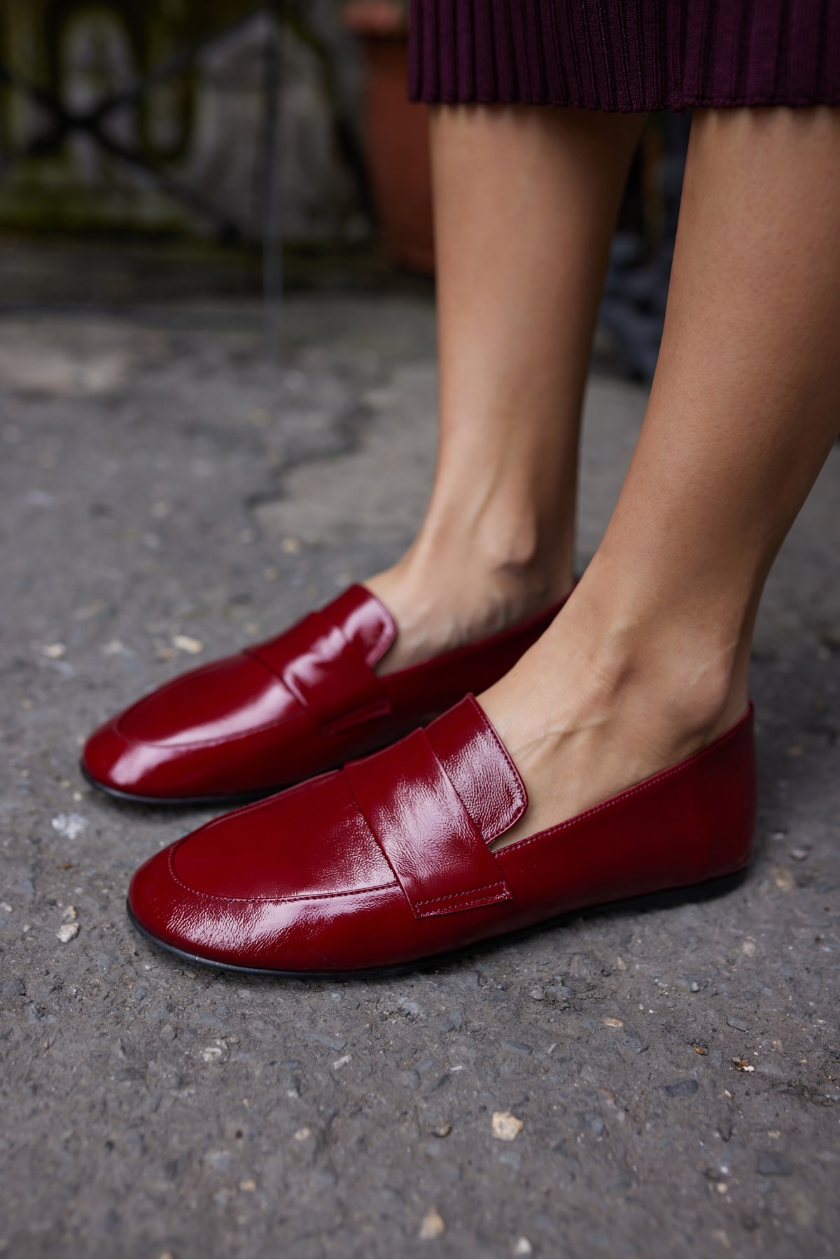 VALENTA KADIN BORDO RUGAN GERCEK DERİ LOAFER AYAKKABİ