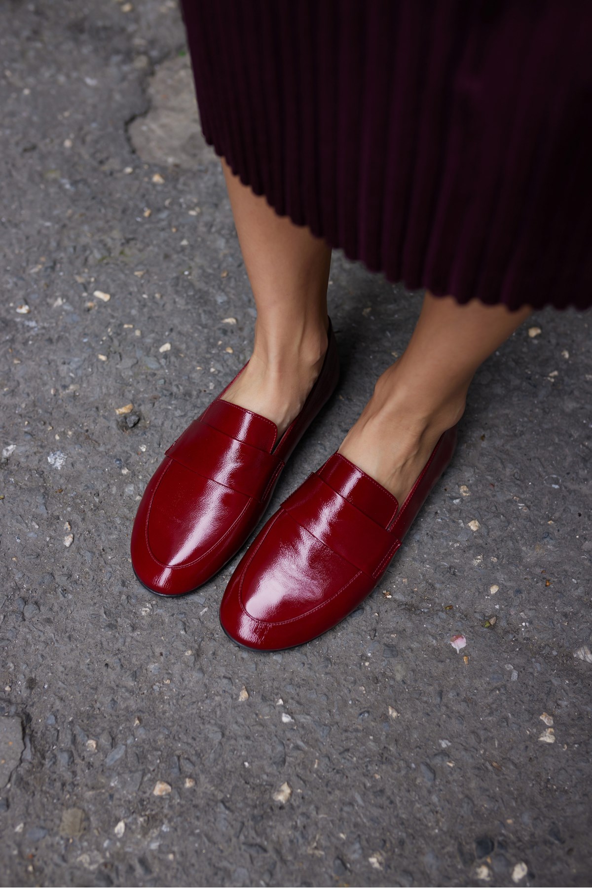 VALENTA KADIN BORDO RUGAN GERCEK DERİ LOAFER AYAKKABİ