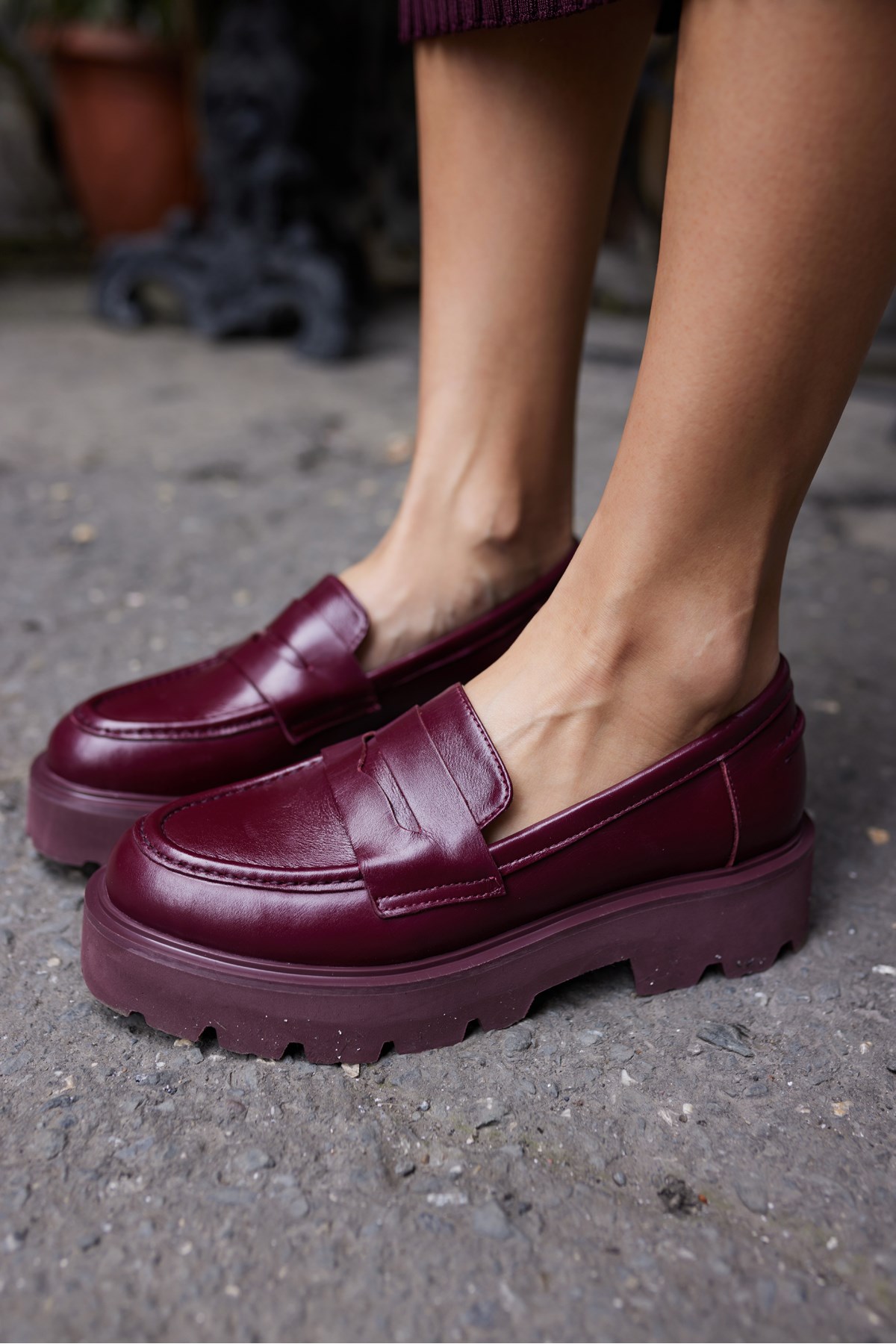 ALBERTO KADIN BORDO DERİ EVA TABAN LOAFER AYAKKABİ