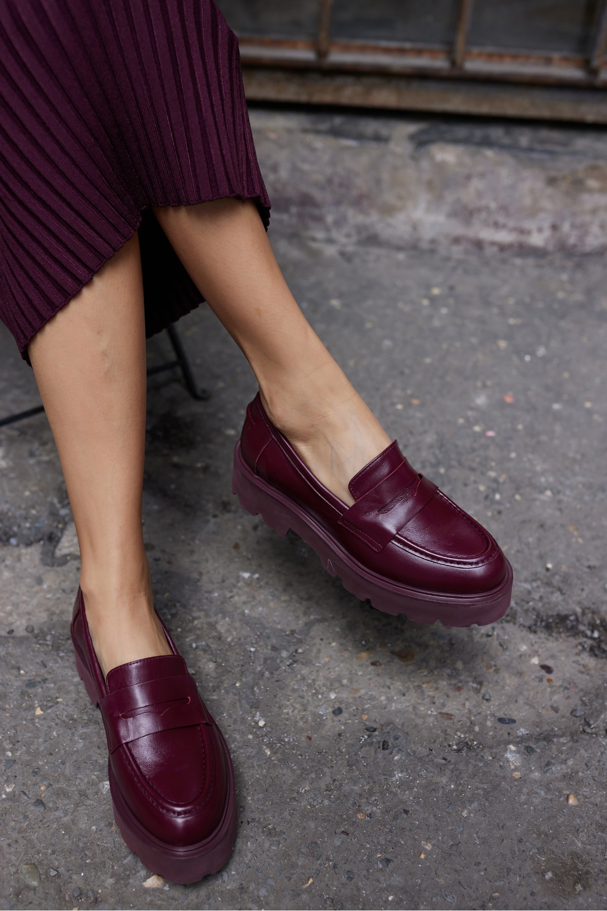 ALBERTO KADIN BORDO DERİ EVA TABAN LOAFER AYAKKABİ