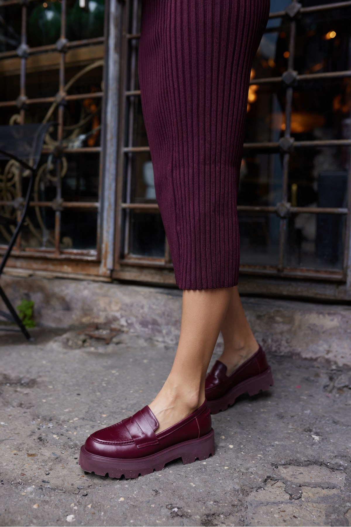 ALBERTO KADIN BORDO DERİ EVA TABAN LOAFER AYAKKABİ