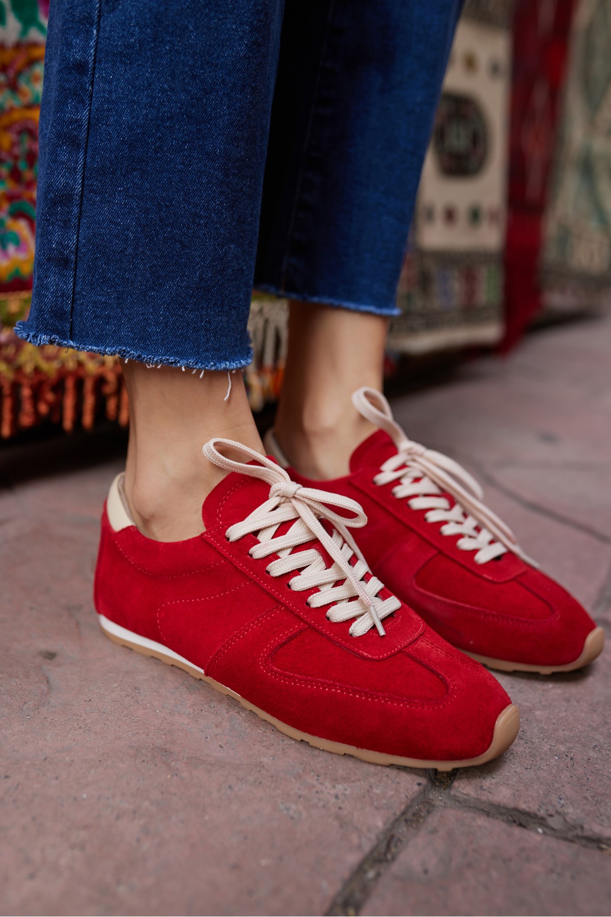 TORES KADIN KIRMIZI GERCEK SUET BAGCIKLI SNEAKER