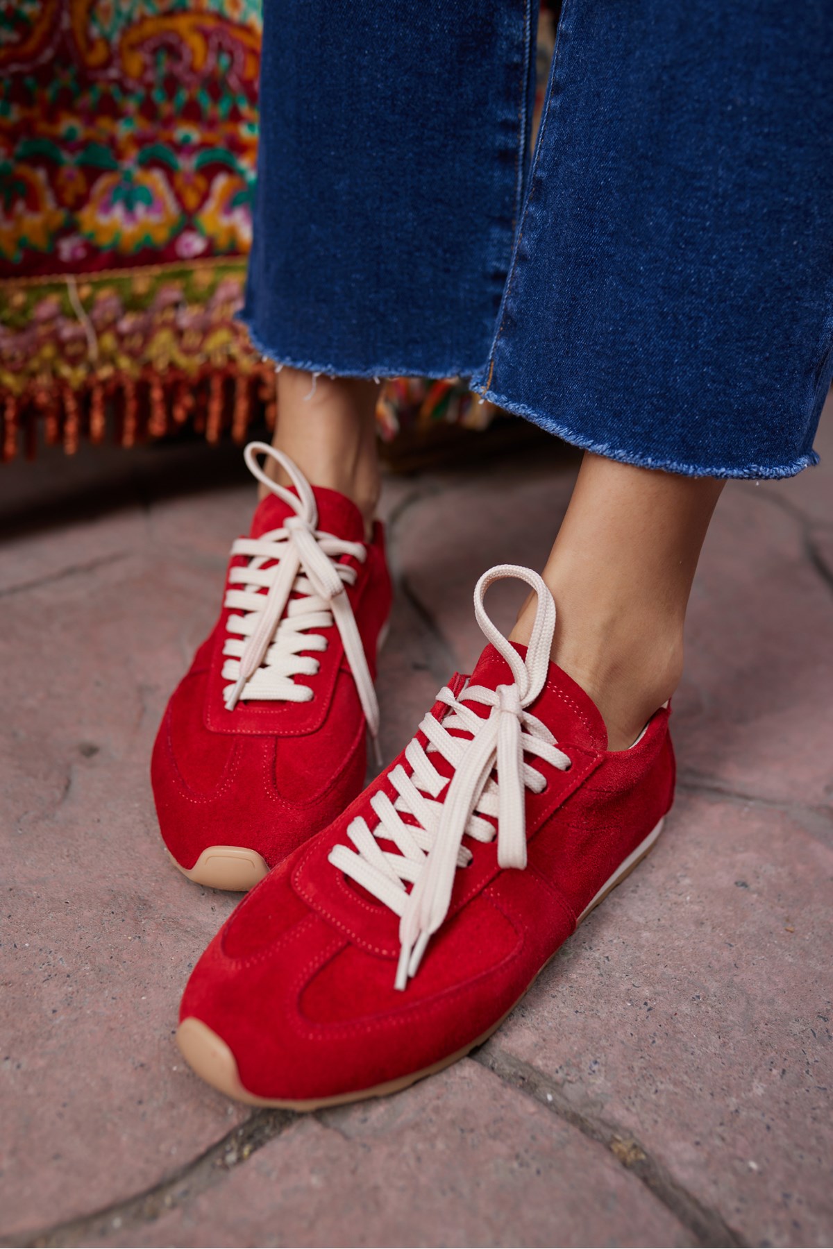 TORES KADIN KIRMIZI GERCEK SUET BAGCIKLI SNEAKER
